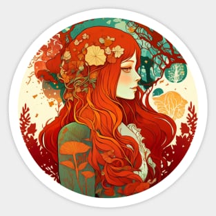 Cottagecore Redhead in the Forest Sticker